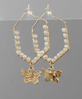 Butterfly Dangle Bead Hexagon Earrings - Bray and Em Boutique