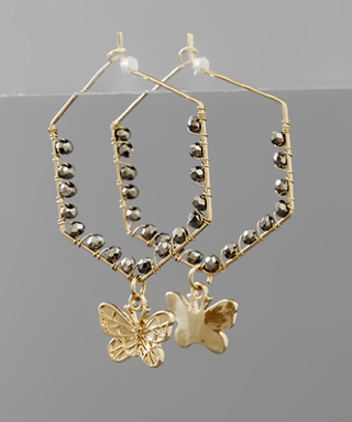 Butterfly Dangle Bead Hexagon Earrings - Bray and Em Boutique