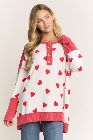 Cherished Crush Heart Print Top - Bray and Em Boutique