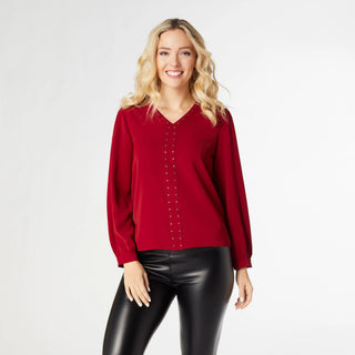Chloe V - Neck Studded Blouse - Bray and Em Boutique