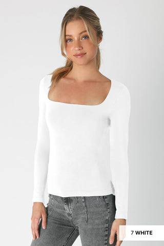 Clean Line Square Neck Long Sleeve Top - Bray and Em Boutique