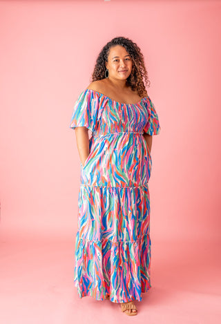 Colorful Strokes Puff Sleeve Maxi Dress - Bray and Em Boutique