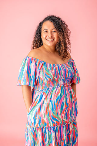 Colorful Strokes Puff Sleeve Maxi Dress - Bray and Em Boutique