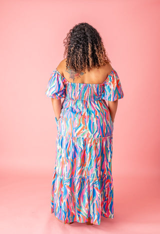 Colorful Strokes Puff Sleeve Maxi Dress - Bray and Em Boutique