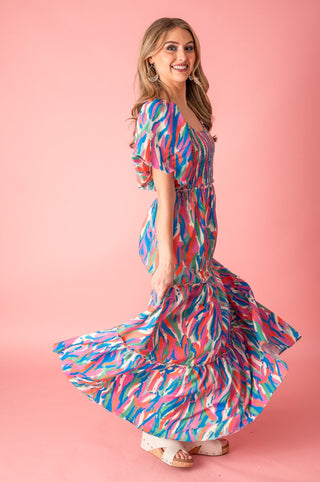 Colorful Strokes Puff Sleeve Maxi Dress - Bray and Em Boutique
