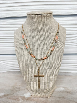 Cross and Beaded Double Necklace - Bray and Em Boutique