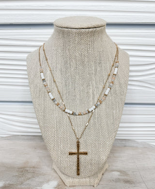 Cross and Beaded Double Necklace - Bray and Em Boutique