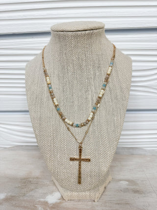 Cross and Beaded Double Necklace - Bray and Em Boutique