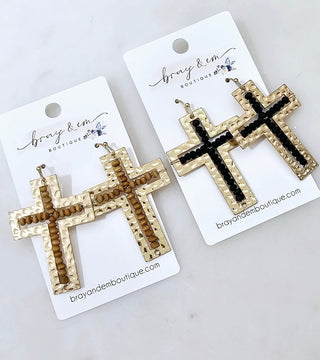 Cross My Path Hammered Earrings - Bray and Em Boutique