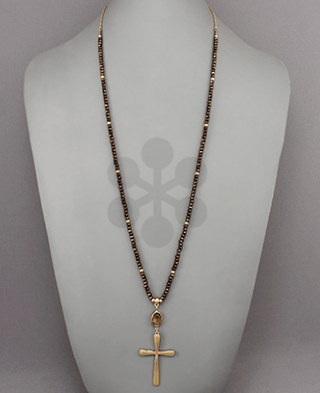 Cross Pendant Bead Necklace - Bray and Em Boutique