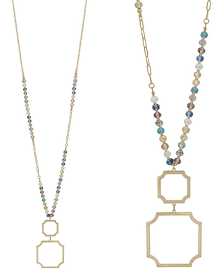 Crystal Bead with Double Square Pendant Necklace - Bray and Em Boutique