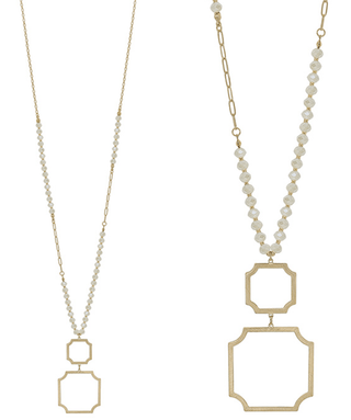 Crystal Bead with Double Square Pendant Necklace - Bray and Em Boutique