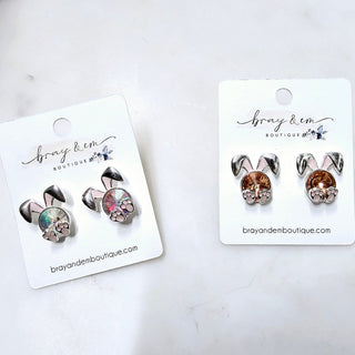 Crystal Bunny Post Earrings - Bray and Em Boutique