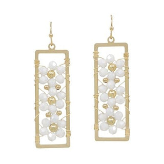 Crystal Flower Earring in Open Gold Rectangle - Bray and Em Boutique