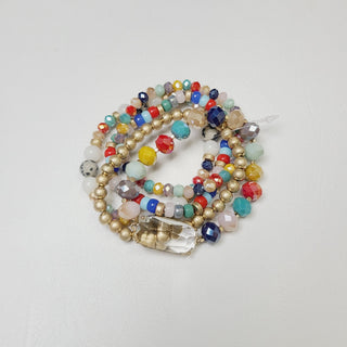 Crystal & Gold Beads with Clear Stone Stretch Bracelets (Set of 5) - Bray and Em Boutique