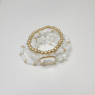 Crystal & Gold Beads with Clear Stone Stretch Bracelets (Set of 5) - Bray and Em Boutique