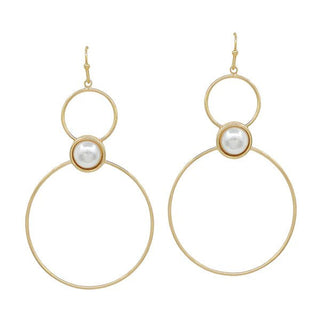 Double Circle and Pearl Accent Earrings - Bray and Em Boutique