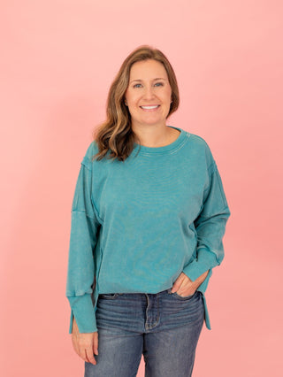 Double Take Washed Crewneck Sweatshirt - Bray and Em Boutique