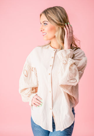 Draw Attention Embroidered Lace Sleeve Top - Bray and Em Boutique