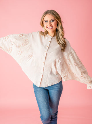 Draw Attention Embroidered Lace Sleeve Top - Bray and Em Boutique