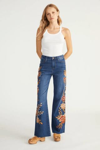 Driftwood HR Dancing Blooms Wide Leg Jeans - Bray and Em Boutique