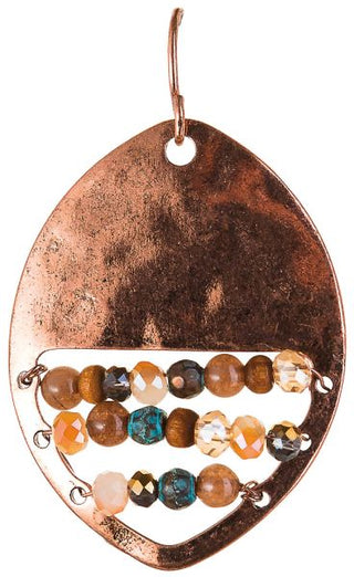 Make a statement with the Copper Canyon Beaded Drop Earrings, a beautiful blend of rustic charm and artisan-inspired style. Featuring a hammered copper-tone open teardrop design accented with strands of warm wood, shimmering crystal, and turquoise-inspired beads, these lightweight earrings offer rich texture and earthy color. Perfect for pairing with your favorite fall outfits or adding a unique touch to everyday looks, they're an effortless way to elevate your accessory collection.

