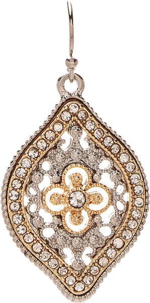 Two Tone Crystal Filigree Ellipse Earrings