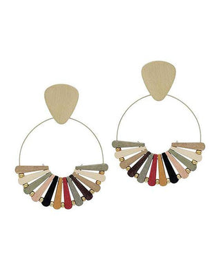 Fanned Shape Wood & Metal Post Earring - Bray and Em Boutique