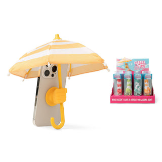Who doesn’t love a hands-on cabana boy? This hilarious and functional phone accessory is the ultimate warm-weather must-have. Designed to help shield your phone from sun, splashes, glare, and overheating, this mini umbrella stand is perfect for beach days, pool lounging, vacations, concerts, and travel. The suction cup base easily attaches to your phone or case, while the foldable design makes it easy to toss into your beach bag or purse for on-the-go fun.

Details:
• Suction cup phone stand with protective