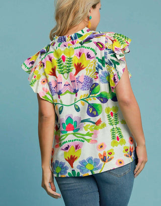 Fiesta Garden Flutter Sleeve Blouse - Bray and Em Boutique