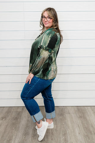 Final Sale: Olive Twilight Bubble Sleeve Top - Bray and Em Boutique