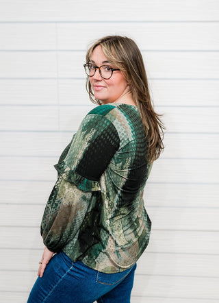 Final Sale: Olive Twilight Bubble Sleeve Top - Bray and Em Boutique