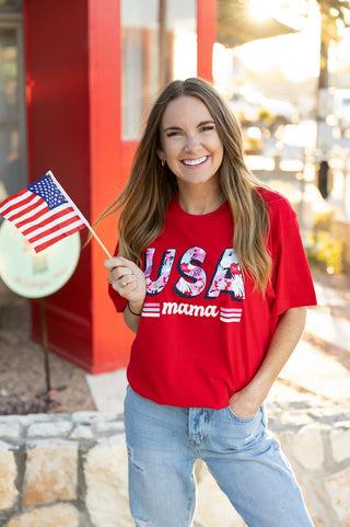 Final Sale: USA Mama Floral Tee - Bray and Em Boutique