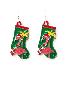 Flamingo Christmas Stocking Earrings - Bray and Em Boutique