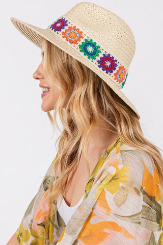 Floral Crochet Band Straw Hat - Bray and Em Boutique