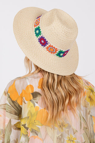 Floral Crochet Band Straw Hat - Bray and Em Boutique