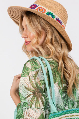 Floral Crochet Band Straw Hat - Bray and Em Boutique