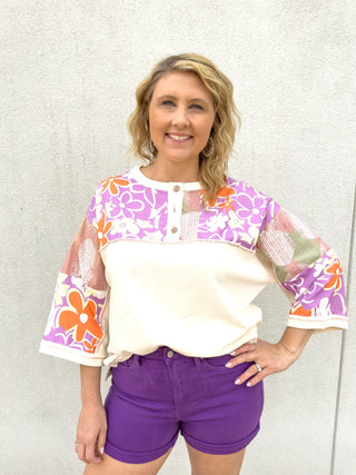 Floral Escapade Button Front Top - Bray and Em Boutique
