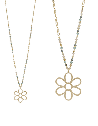 Flower Pendant & Glass Bead Necklace - Bray and Em Boutique