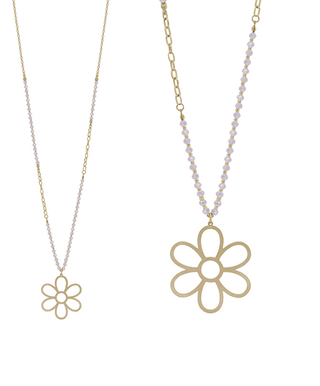 Flower Pendant & Glass Bead Necklace - Bray and Em Boutique