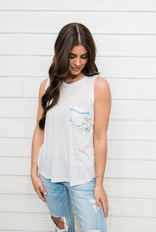 Flower Pocket Detail Tank - Bray and Em Boutique