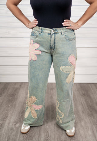 Flower Power Wide Leg Jean - Bray and Em Boutique