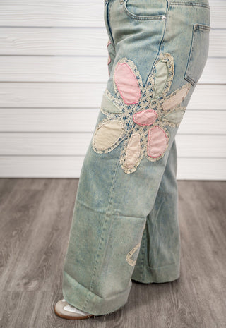 Flower Power Wide Leg Jean - Bray and Em Boutique