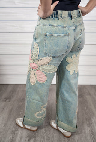 Flower Power Wide Leg Jean - Bray and Em Boutique