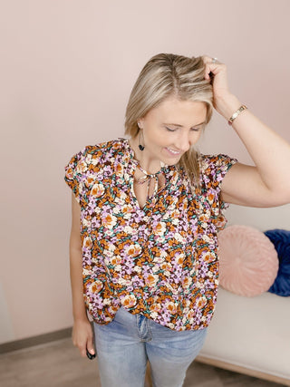 Flowery Mallory Ruffle Top - Bray and Em Boutique