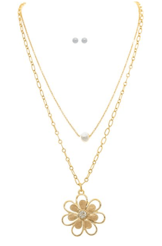Freshwater Pearl Flower Layered Necklace Set - Bray and Em Boutique