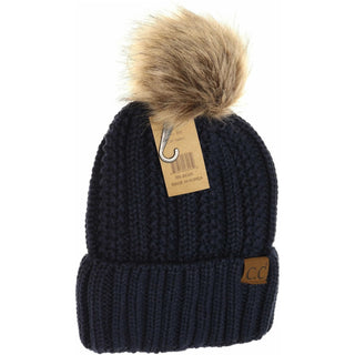 Fur Lined And Fur Pom Beanie - Bray and Em Boutique