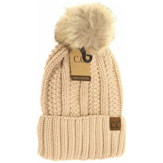 Fur Lined And Fur Pom Beanie - Bray and Em Boutique