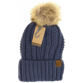 Fur Lined And Fur Pom Beanie - Bray and Em Boutique