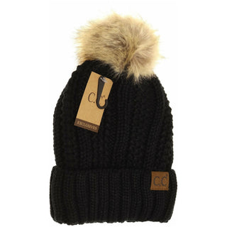 Fur Lined And Fur Pom Beanie - Bray and Em Boutique